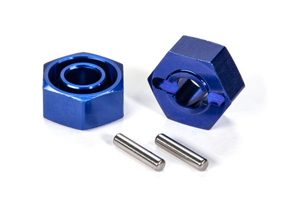 Wheel hubs, hex (blue-anodized, lightweight aluminum) (2)/ axle pins (2) #1654X
