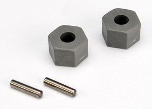 Wheel hubs, hex (tall offset, Rustler®/Stampede® front) (2)/ axle pins (2.5x10mm) (2) #3654