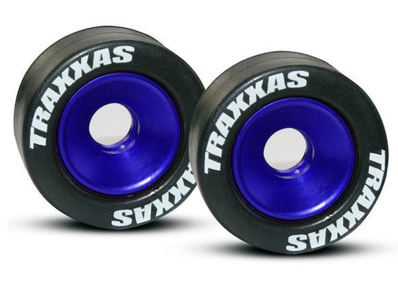 Wheels, aluminum (blue-anodized) (2)/ 5x8mm ball bearings (4)/ axles (2)/ rubber tires (2)
