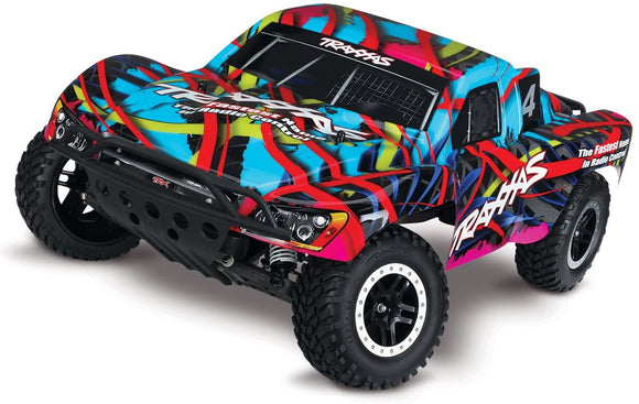MODEL 58034-1: Fully assembled, Ready-To-Race®, with TQ™ 2.4GHz radio system, waterproof electronics with XL-5 Electronic Speed Control, Power Cell 7-cell NiHM battery, 4-amp DC Peak Detecting Fast Charger and Race Replica painted body.