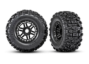 Tires & wheels, assembled, glued (black wheels, dual profile (2.8" outer, 3.6" inner), Sledgehammer® tires, foam inserts) (2) (17mm splined) (TSM® rated) #8973